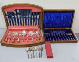 A canteen of Kings pattern silver plated cutlery setting for six, fish knives and forks and