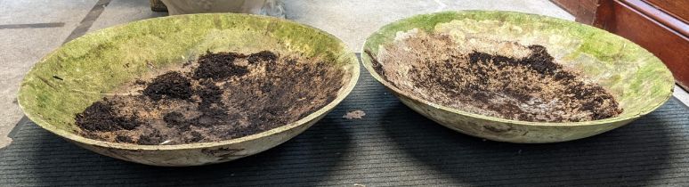 A pair of Willy Guhl style circular weathered garden planters 76cm diameter Location: G