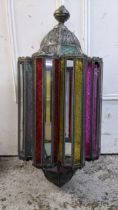 A vintage Moroccan style hanging light having coloured glass panels 64h Location:FSL