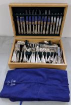 A canteen of Mappin & Webb silver plated cutlery, housed in a light oak case, Location: A4M