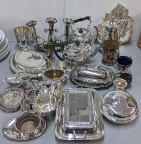 Mixed silver plate to include tureens, muffin dish, posy vase, teapot and other items Location: LWF