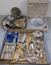 Silver plate and metalware to include boxed sets of flatware, sifter spoon, fish knives and forks,