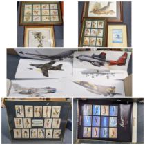 Mixed pictures to include loose prints of fighter jets and others together with framed postcards
