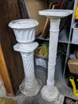 An Italian alabaster jardiniere stand with turned column and octagonal base, 94.5cm h x 19.5cm w