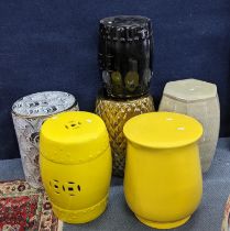 A selection of six garden seats to include a yellow glazed Oriental style seat and others Location: