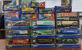 A collection of boxed Corgi trucks and other commercial vehicles to include a Volvo Tanker -