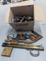 A collection of mixed vintage tools to include pliers, angles, files, micrometre and others