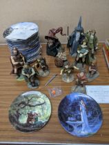 A group of Simon Laurens models Lord of the Rings composite resin figurines, studio pottery Wizard
