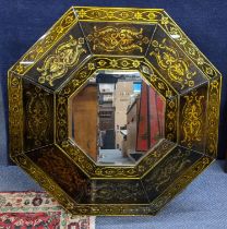 A modern Venetian style octagonal shaped wall hanging mirror, decorated with floral scrolls and