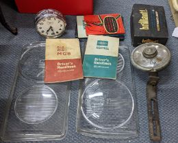 Motoring accessories to include vehicle handbooks for an Austin 1100, a Riley Kestrel, an MG MGB,