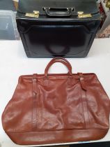 A Next tan leather Gladstone style bag 20" wide x 16" high together with a black flight bag 18"