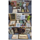 Mixed pictures to include a watercolour depicting a lady with a stick, various prints,