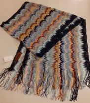 Missoni- A multicoloured scarf with zig zag design and tassels, designer label intact. Location:R1.3