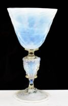 An Italian opalescent glass goblet, possibly Salviati in the 'facon de Venise' taste, with lion mask