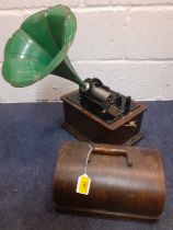 An Edison Standard Phonograph number 524000, in an oak case with domed oak lid.