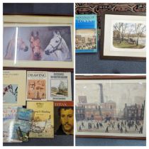 Mixed pictures and related books to include a large framed and glazed L S Lowry 'Coming Home from