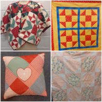 A quantity of 1970's and later shop bought patchwork quilted items and hand-made patchwork