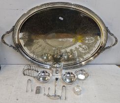 Mixed silver plate to include an early 20th century large twin handled tray Location: