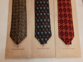 Ermenegildo Zegna-Three silk ties in various colours and designs with original tie slip packets.