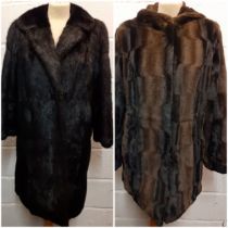 A late 20th Century black rabbit fur coat 42" chest x 37" long together with a Dennis Lasso brown