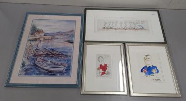 Mixed pictures to include three signed Tim Bulmer cartoons, to include 'The Gentler Sex?!' limited