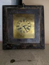 A 19th century French Tole ware wall hanging clock, Roman brass dial floral decoration to the casing
