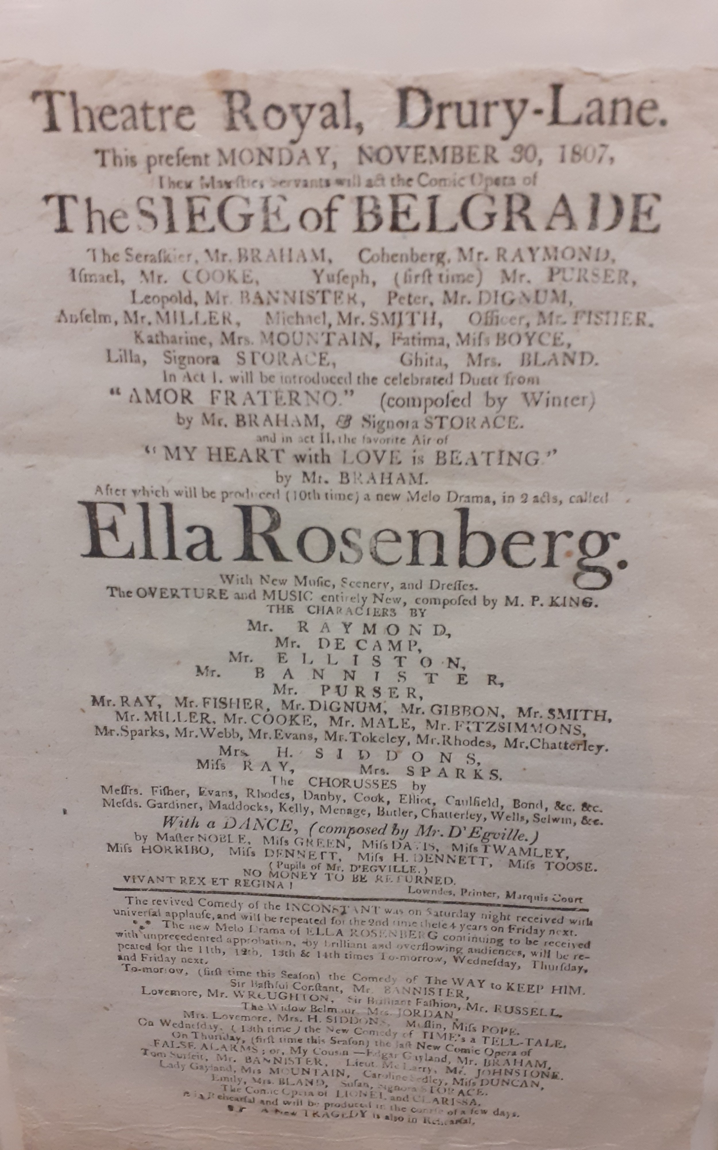 An 1807 advertisement for The Theatre Royal, Drury Lane for 'The Siege of Belgrade' together with - Bild 2 aus 3