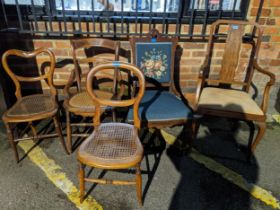 A group of Victorian and later chairs to include a tapestry upholstered nursing chair on turned