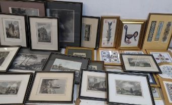 A collection of framed 19th century engravings, together with mixed tapestries Location: