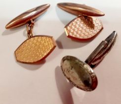 A pair of 20th Century 9ct gold cufflinks, 5.65g, and a single silver cufflink.