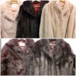 A quantity of 5 vintage furs and faux fur outer garments comprising a French rose pink dyed rabbit