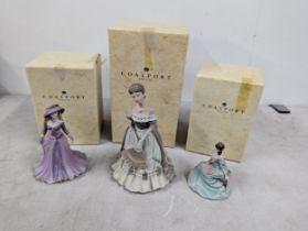 A group of three boxed Coalport figures of ladies to include 'The Age of Elegance' Society Debut, '