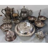 Mixed silver plate to include a Great Eastern Railway Elkington coffee pot, a London, Midland &
