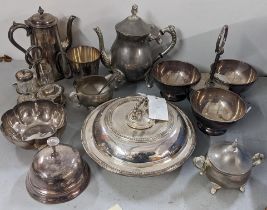 Mixed silver plate to include a Great Eastern Railway Elkington coffee pot, a London, Midland &
