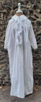 A late 19th/early 20th Century gents white cotton, full length nightgown with smock collar and front