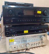 Late 20th Century music and audio electricals comprising a Sony FM Stereo Receiver STR-11L, a