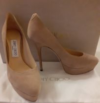 Jimmy Choo-A pair of unworn nude suede platform stilettos, 13cm high heels, European size 37 with