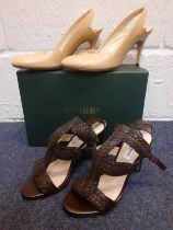 Two pairs of modern ladies shoes, unworn, to include a pair of cream court shoes with sling backs,