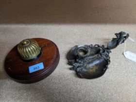 A 19th century French cast bronze chamber stick and a Victorian brass light switch Location: R1.2