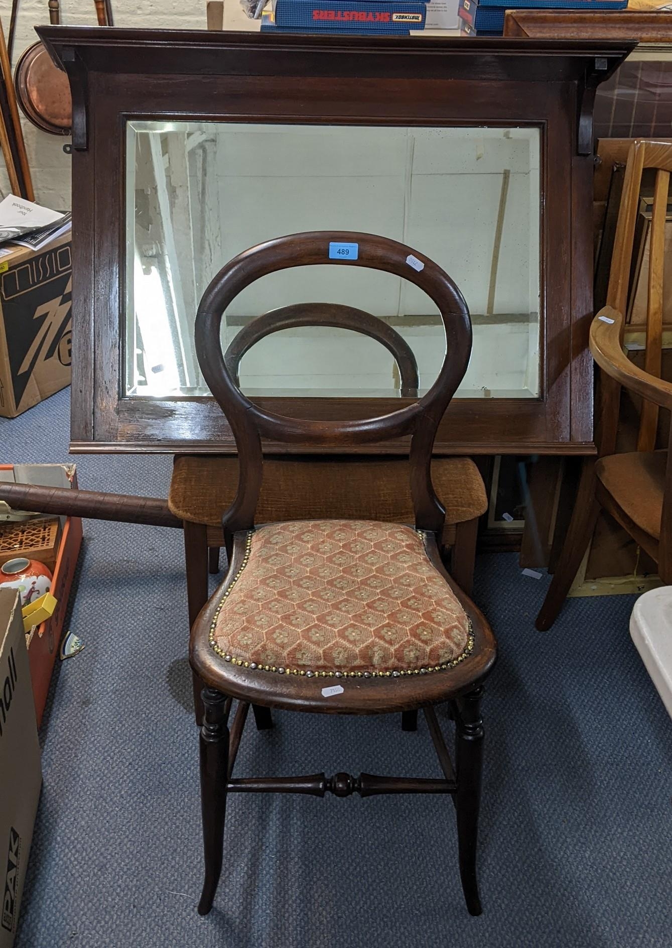 A Victorian balloon back side chair together with a wall hanging mirror Location: LAF