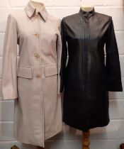 An Olly & Co Formals black soft leather ladies slimline coat with zipped front and Mandarin style