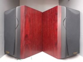 A pair of Mission 771 Series speakers, as new, serial number 871M32148, in a red teak casing with