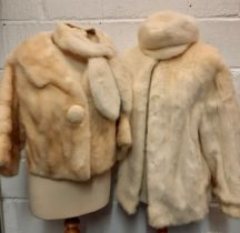 Four items of vintage arctic mink outer clothing comprising a bolero jacket with pompom button to