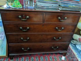 Georgian mahogany flat fronted chest of drawers, two short above three graduated long drawers on