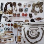 A quantity of vintage costume jewellery to include a Victorian brown woven bracelet with a Pinchbeck