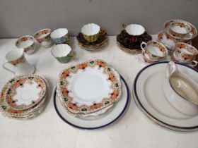 Ceramics comprising part tea services and dinnerware to include Royal Stuart tea cups. Location G