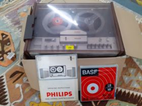 A vintage Philips 4407 Stereo 4 Track reel to reel tape recorder with instructions. Location:LAM