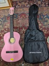 A Stretton Payne acoustic guitar model SP34-PK in a pink colourway, in slip case Location: