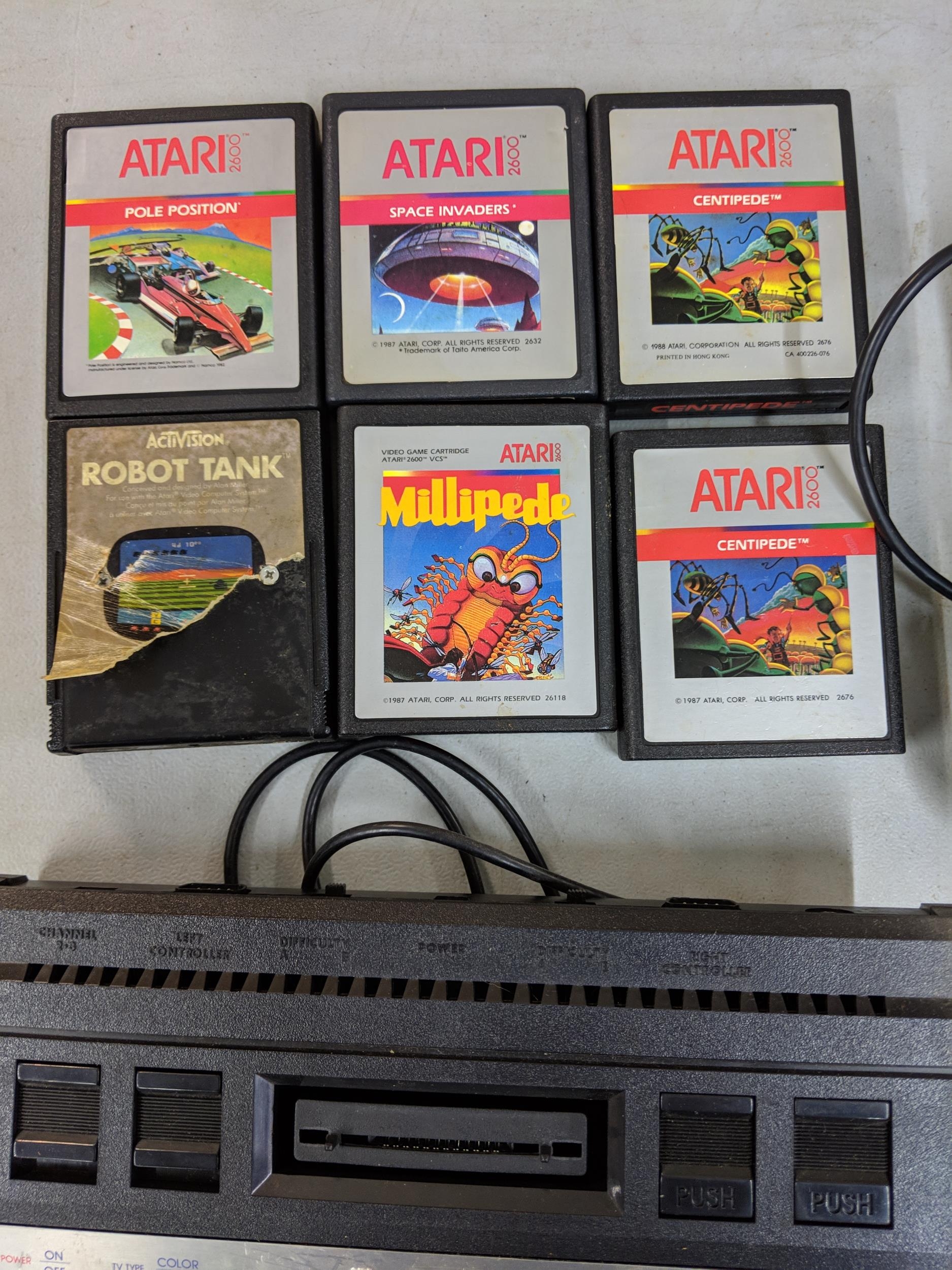 A boxed Atari video computer system 2600 with six games, Robot Tank, Millipede, Centipede 1987, - Bild 2 aus 4