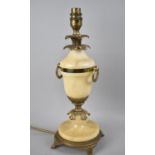A Late 20th Century Brass and Alabaster Table Lamp of Pineapple Form with Ring Handles, 37cm High